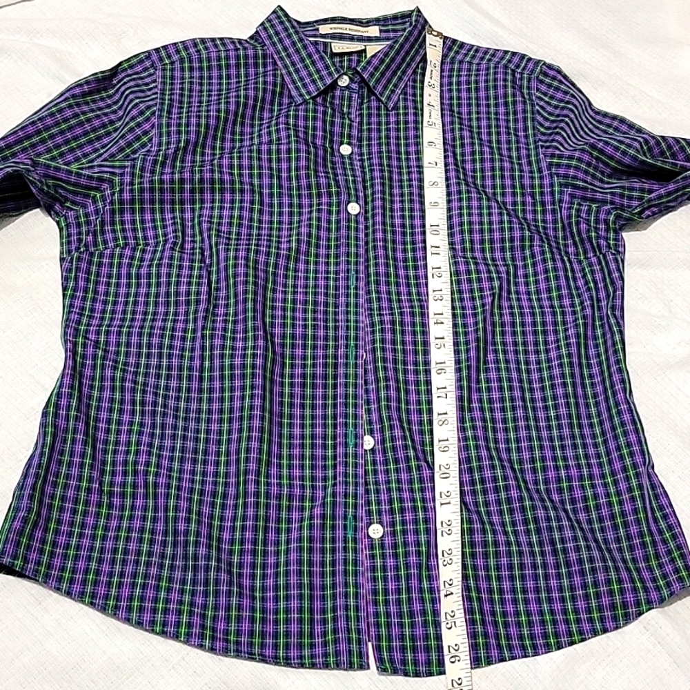 L.L. Bean Women's Purple Green Yellow Plaid Button Down Blouse Medium - Picture 5 of 5